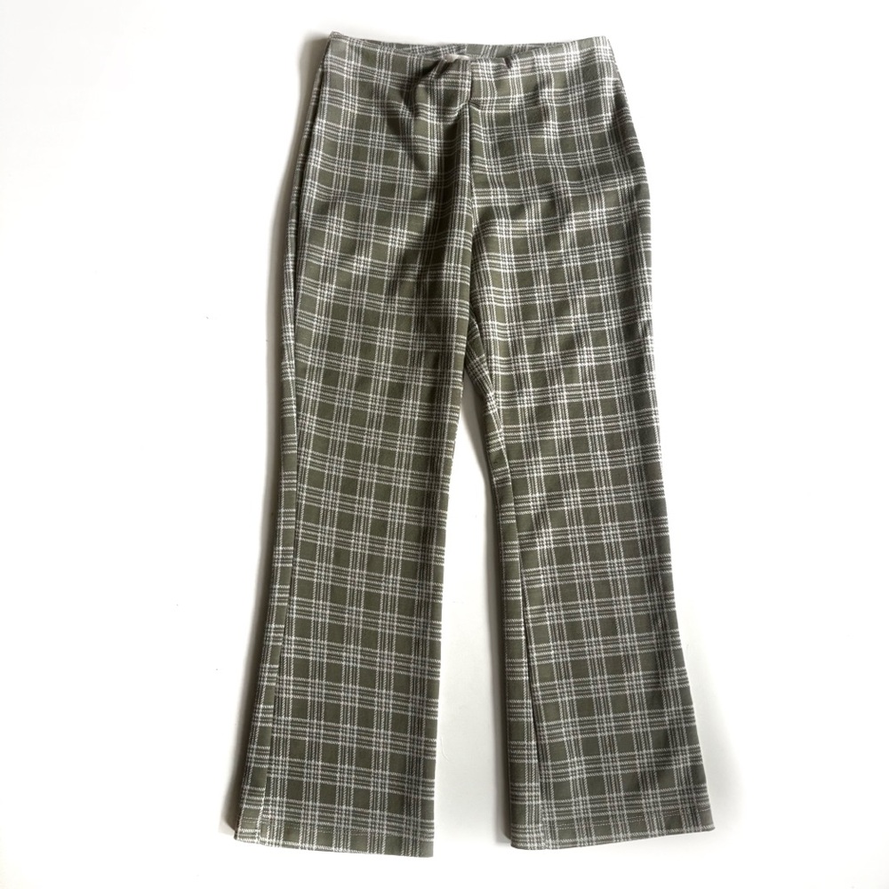 Altar'd State Green and White Plaid Wide Leg Knit Pants - S